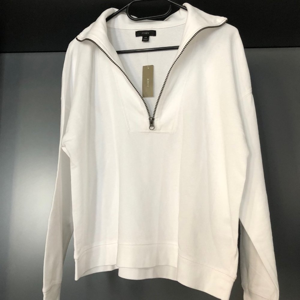 NWT J. Crew Cotton half-zip white sweater